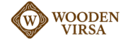 Wooden Virsa logo with diamond-shaped woodgrain emblem and bold serif text in warm brown, representing a premium home furniture brand